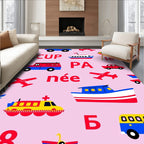 Playful Transportation Vehicles Collage Rug