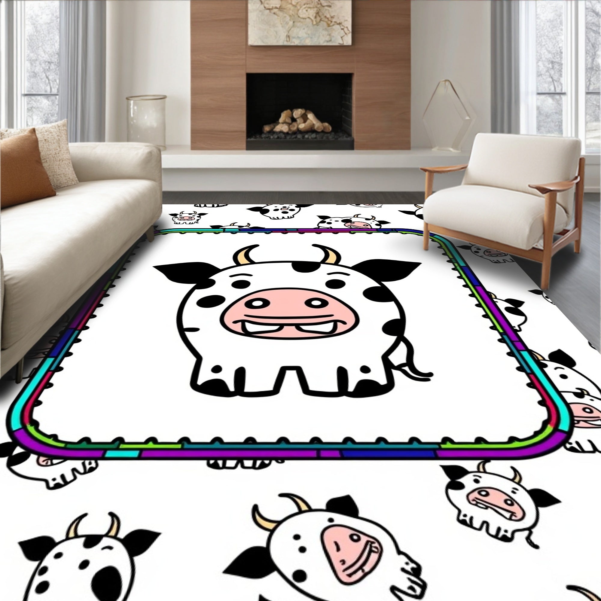Whimsical Dairy Cow Cartoon Collection Rug