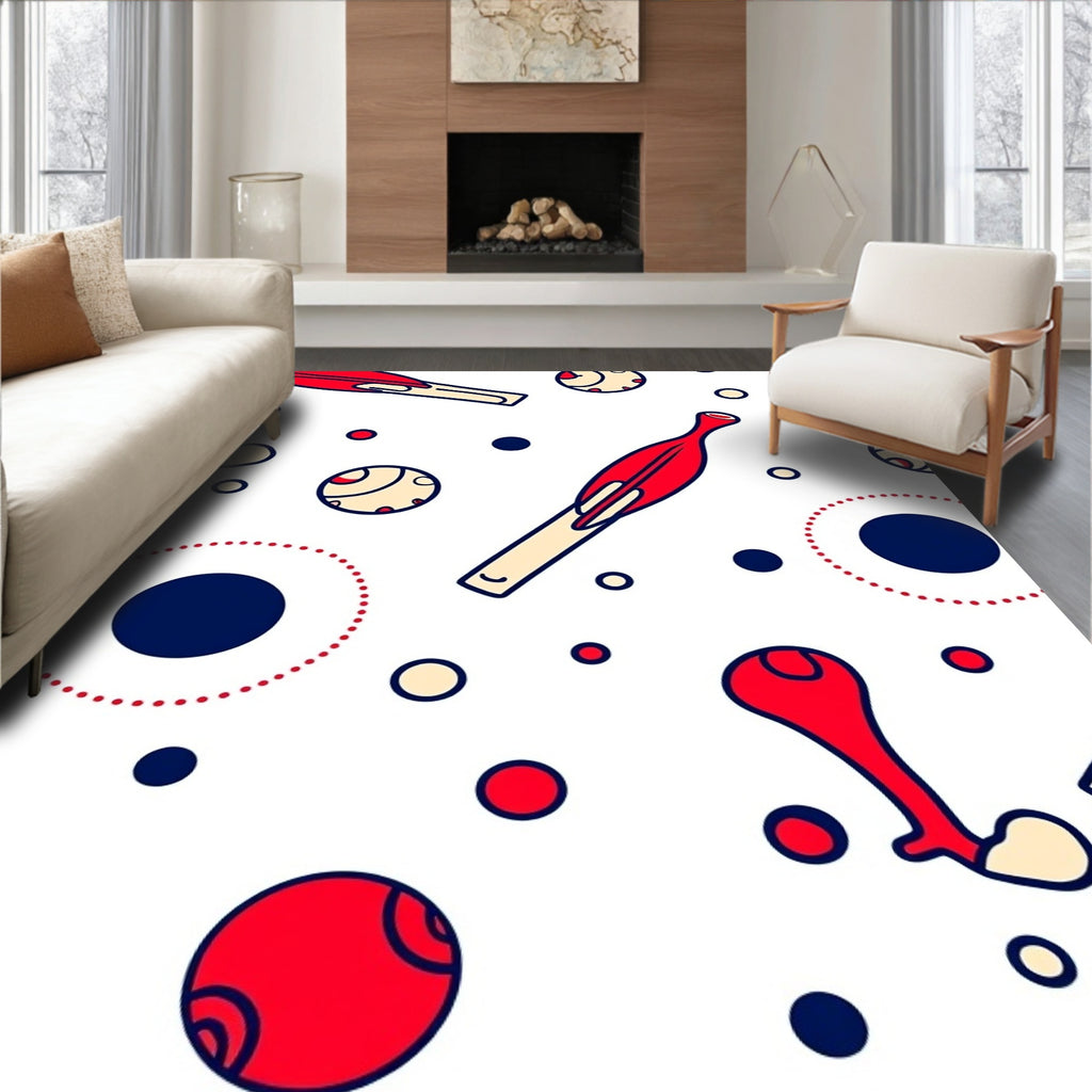 Red Bone And Circles Scatter Rug