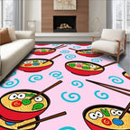Whimsical Ramen Bowls Pink Swirl Rug