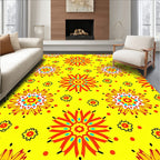 Vibrant Yellow Sunburst Floral Medallions Rug