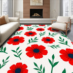 Red Poppy Floral Garland Rug