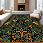 Emerald Green Folk Art Elephants Rug