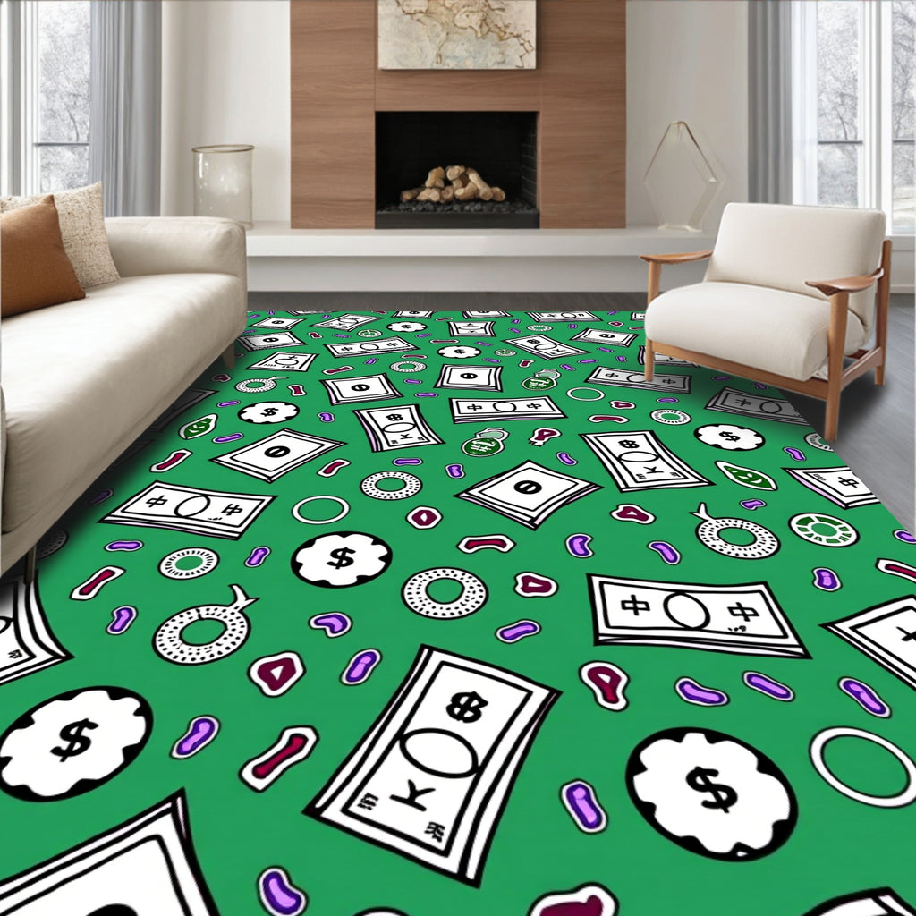 Green Money And Tokens Collage Rug