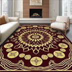 Deep Burgundy Golden Mandala medallions Rug