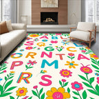 Retro Alphabet Garden Floral Arrangement Rug