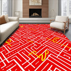Crimson White Labyrinth Lines Rug