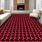 Red Black Houndstooth Geometric Classic Rug