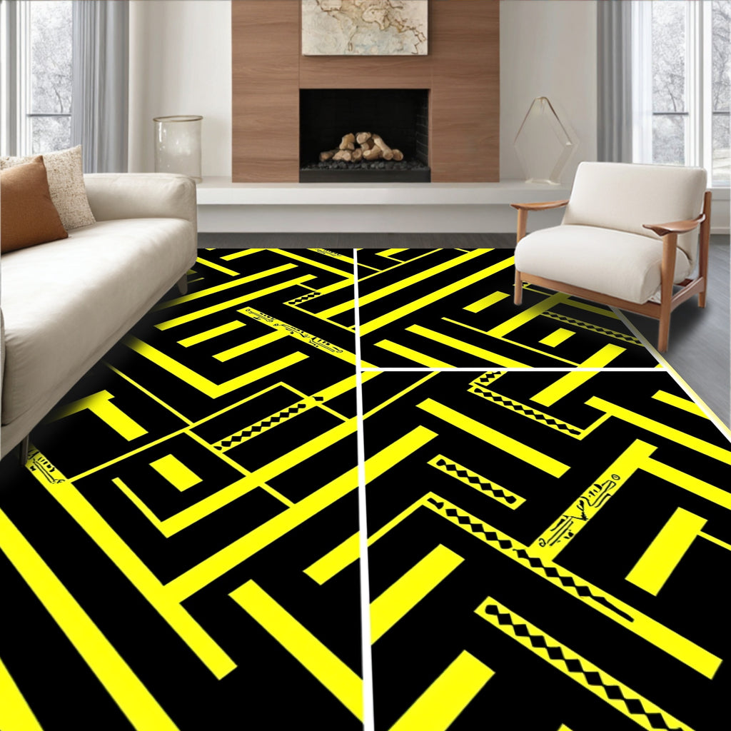 Bold Yellow Geometric Maze Rug