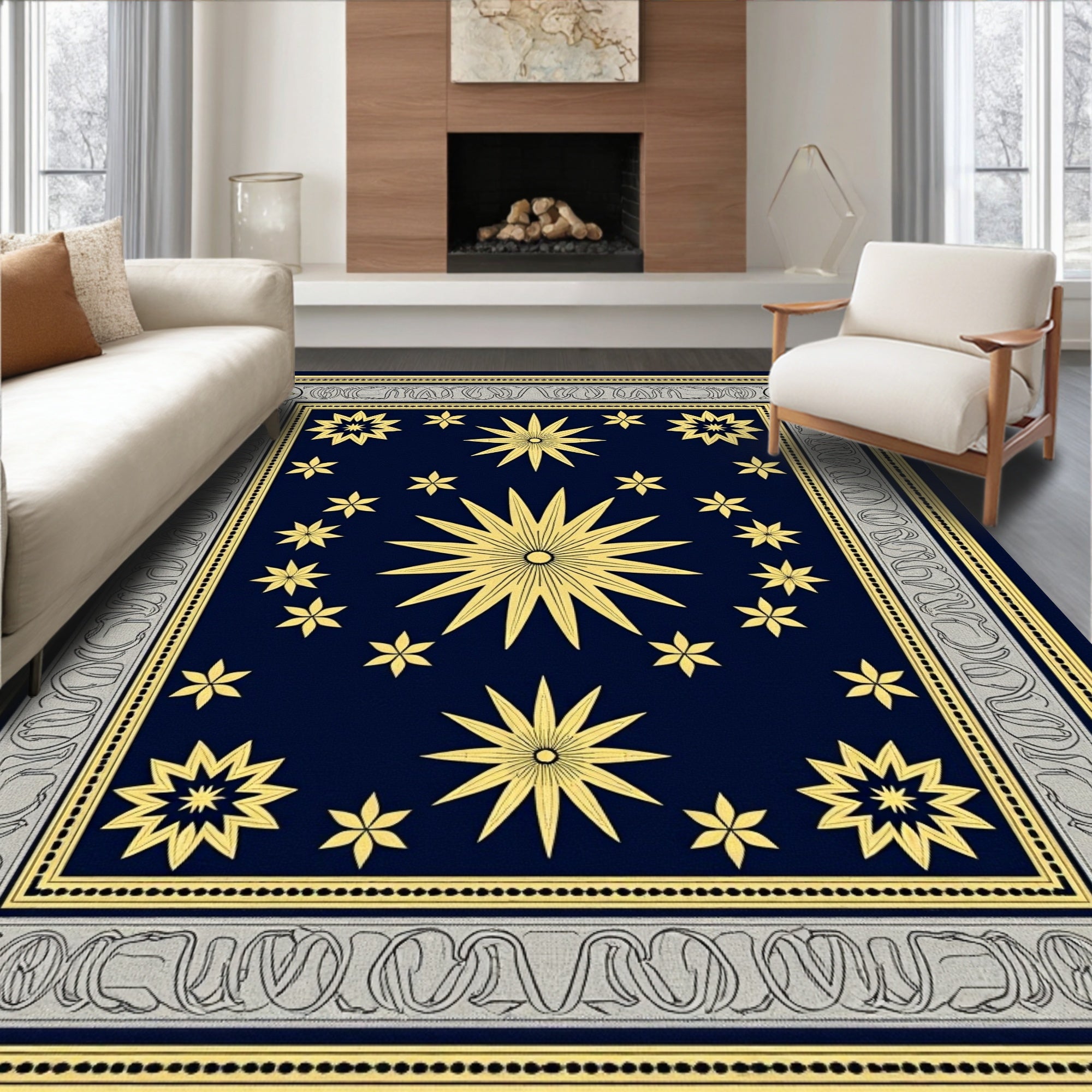 Celestial Gold Starburst Navy Rug