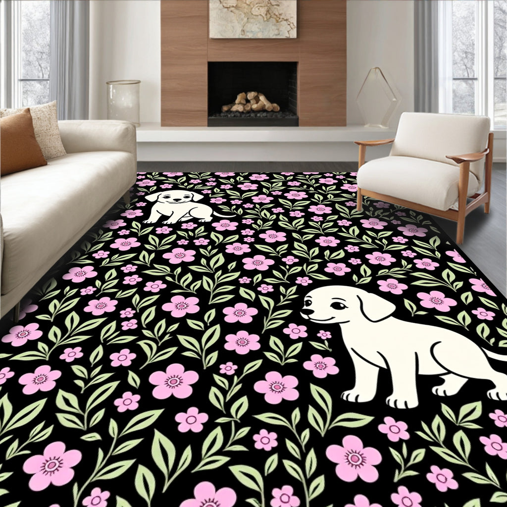 Sweet Puppy Pink Floral Garden Rug