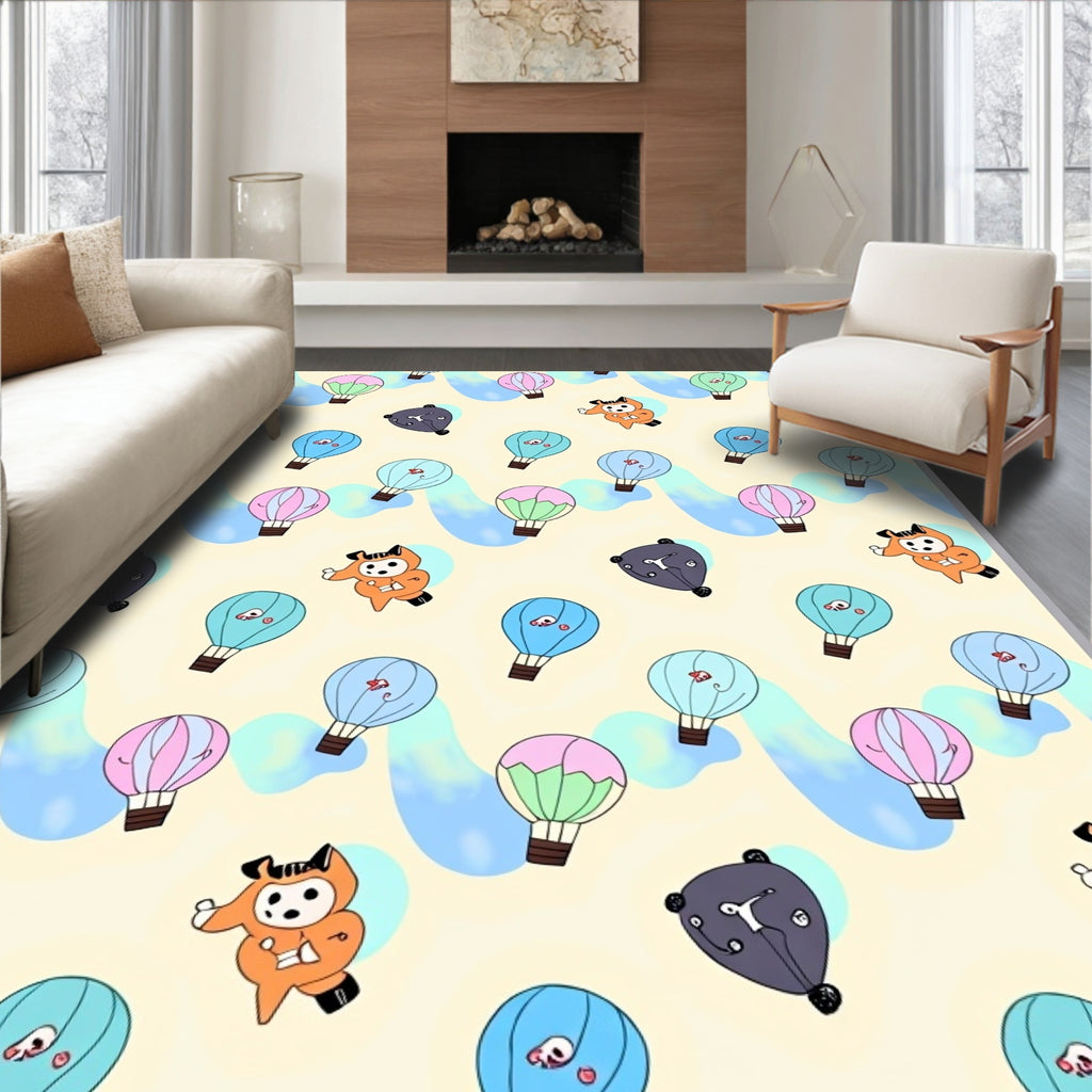 Playful Hot Air Balloons Whimsical Sky Rug