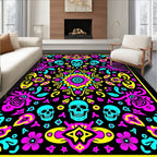 Bright Turquoise Skull Floral Mandala Rug