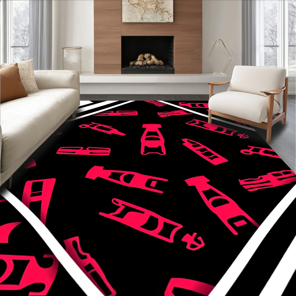 Retro Red Abstract Forms Rug