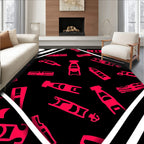 Retro Red Abstract Forms Rug