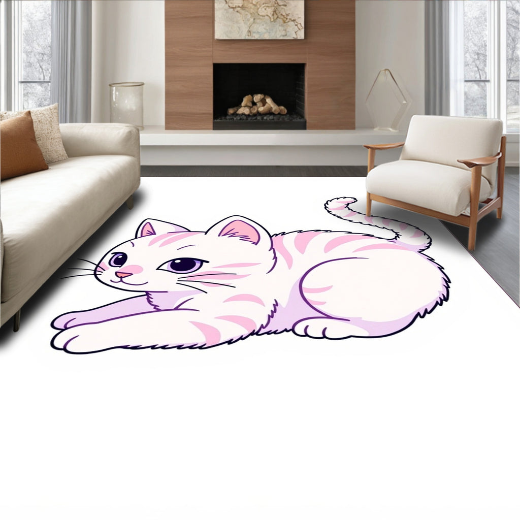 Cute White Kitten Purple Eyes Rug