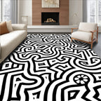 Bold Black Linear Maze Rug