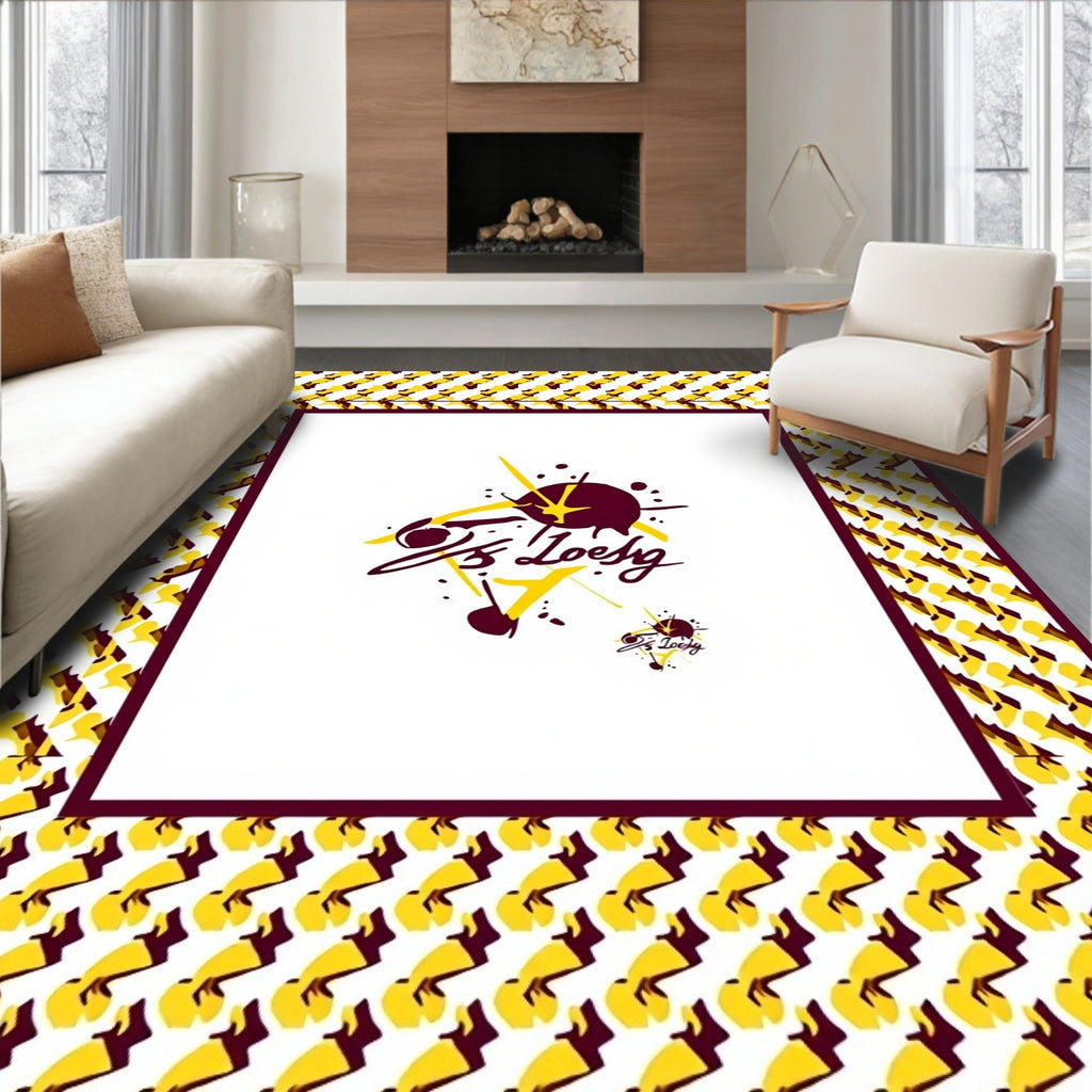 Crimson Yellow Abstract Splatter Border Rug