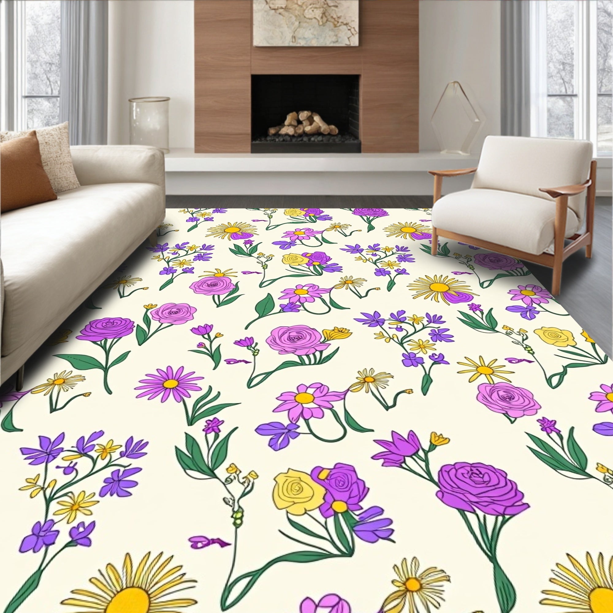 Sweet Purple Floral Garden Bloom Rug