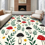 Whimsical Red Black Mushroom Garden Stars Rug