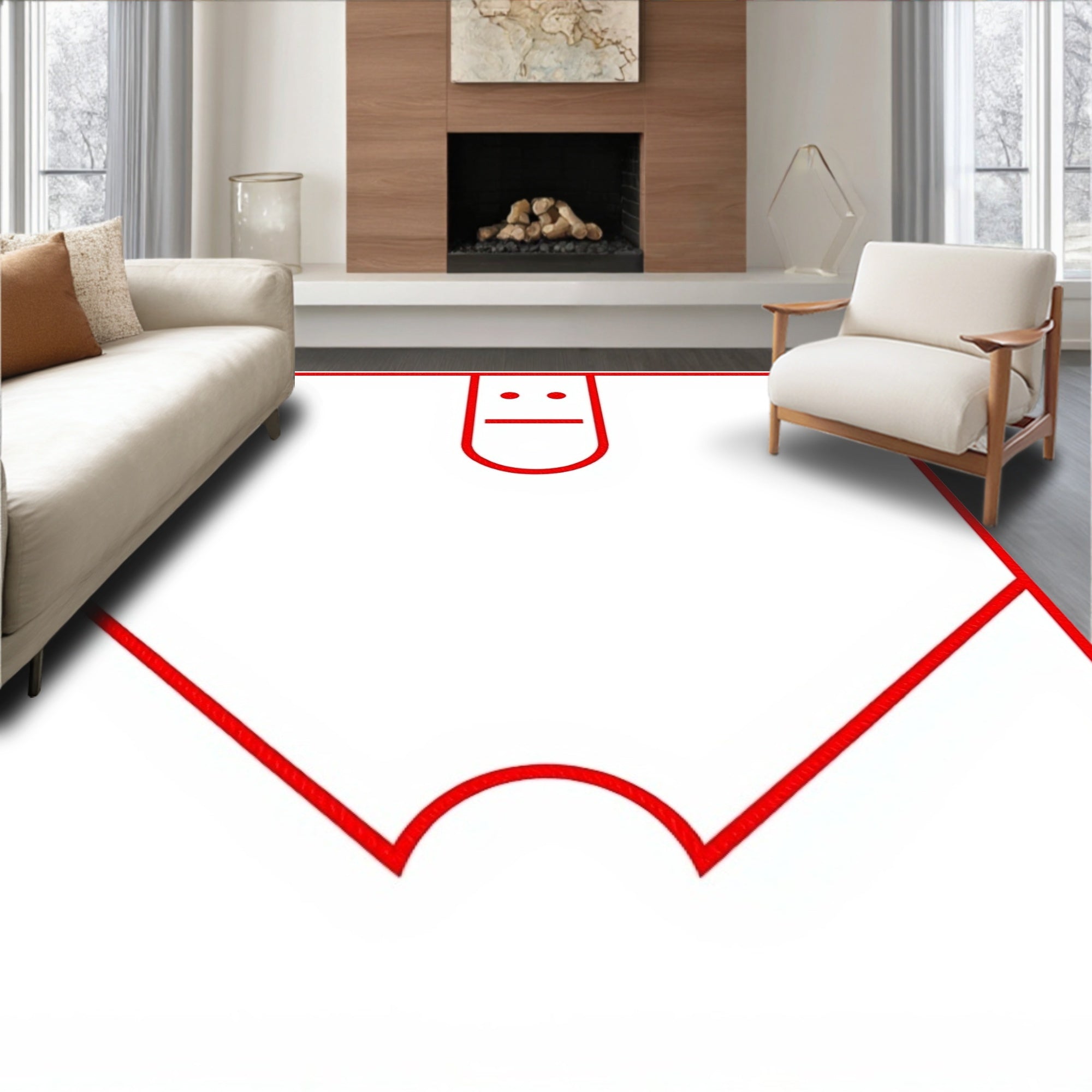 Bold Red Minimalist Face Form Rug