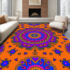 Vibrant Orange Mandala Floral Burst Rug