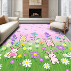 Whimsical Pink Garden Bunny Meadow Rug