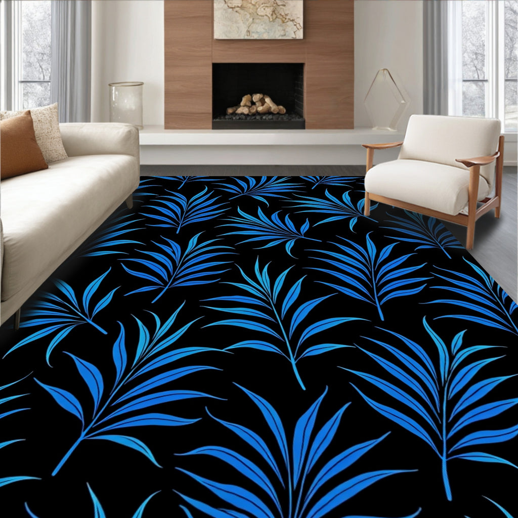 Deep Blue Tropical Foliage Rug