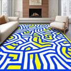 Bold Blue Yellow Abstract Maze Rug