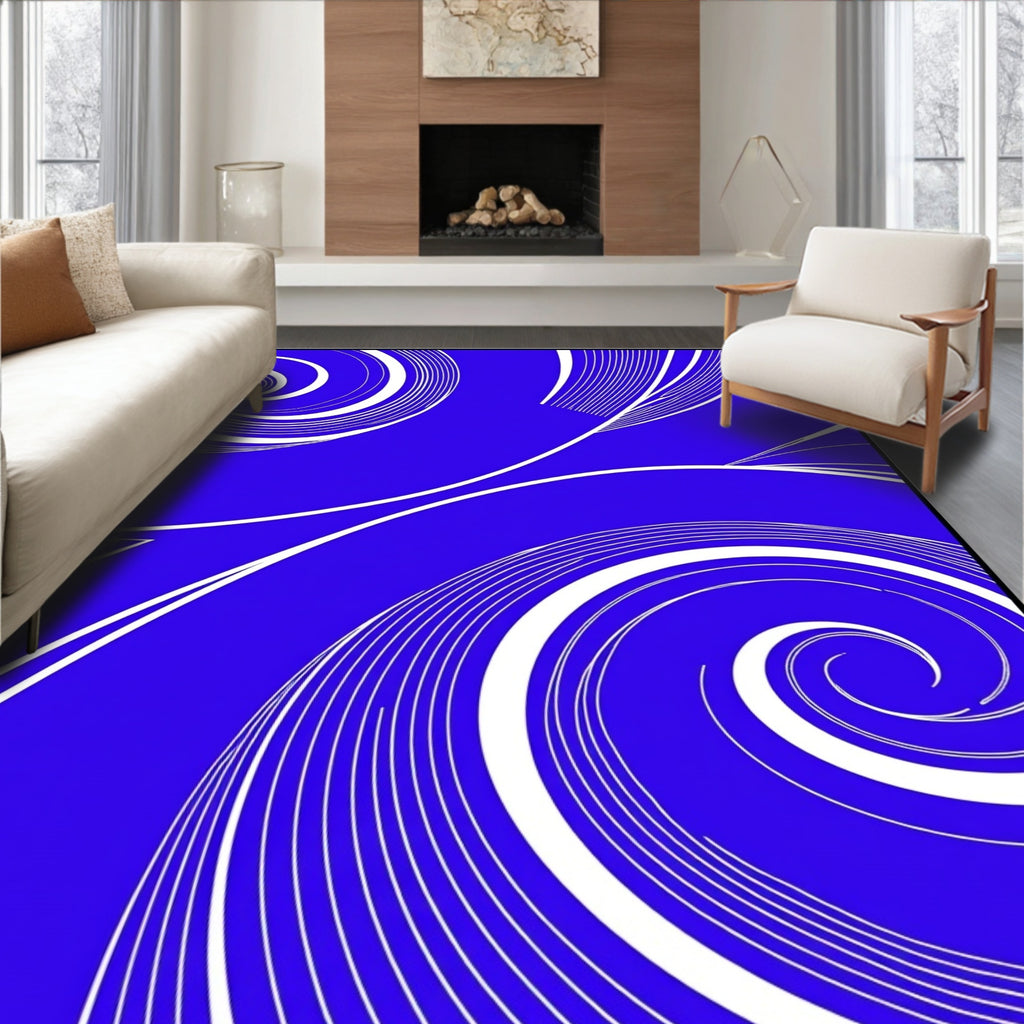 Vibrant Blue Swirl Abstraction Rug
