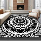 Bold Black Mandala Radial Harmony Rug