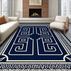 Navy Geometric Maze Border Rug