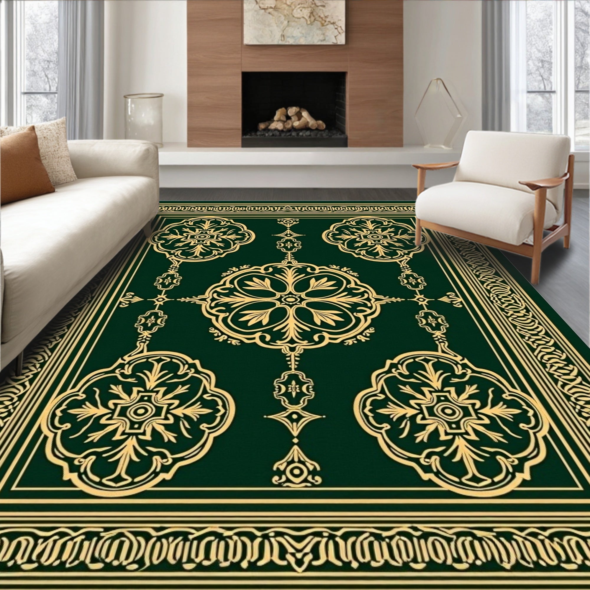 Emerald Gold Ornate Medallion Rug
