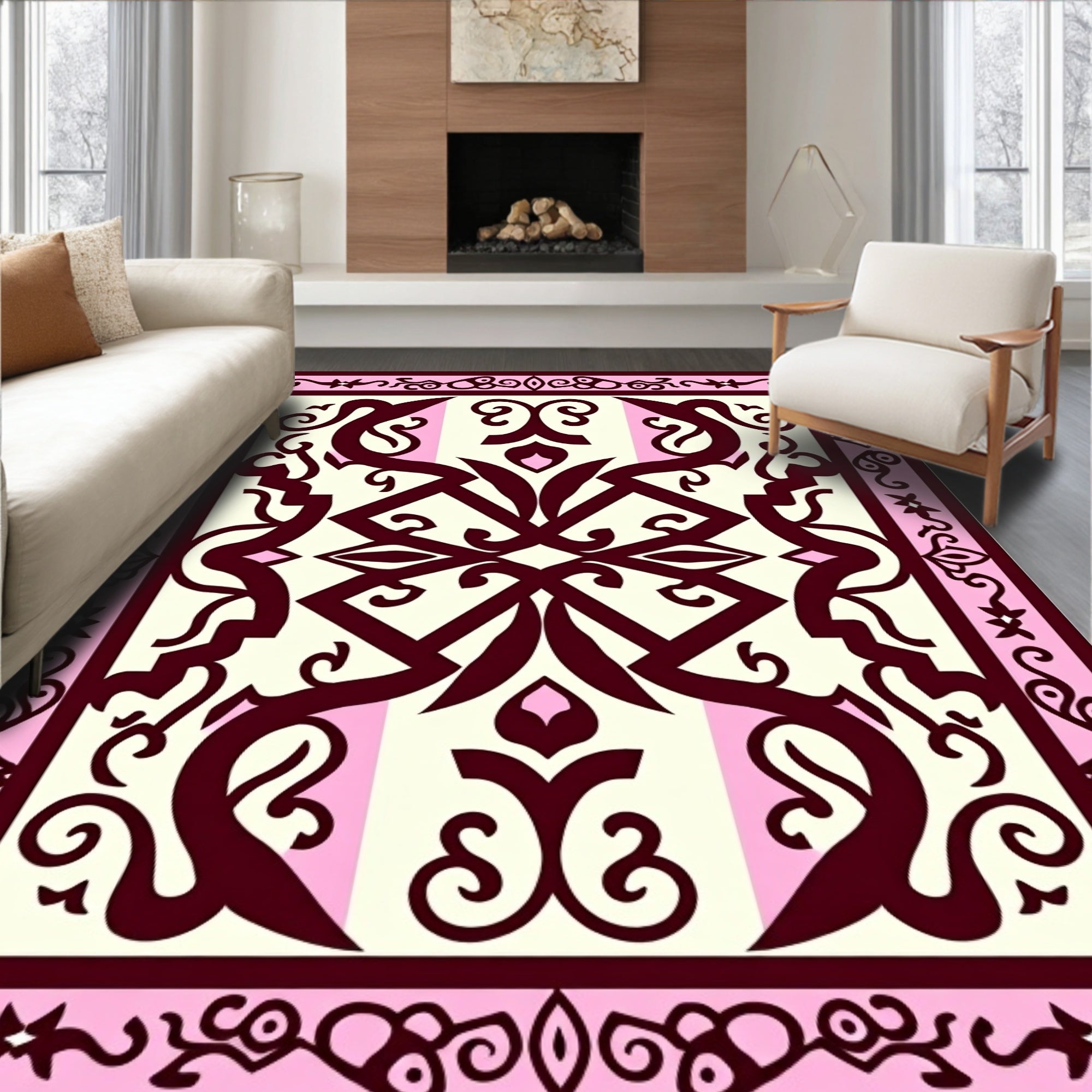Crimson Cream Interlocking Floral Medallion Rug
