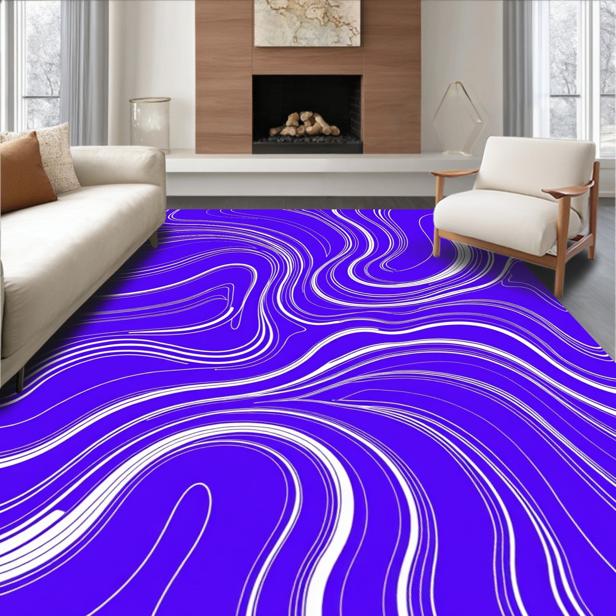 Vibrant White Swirl Amethyst Rug