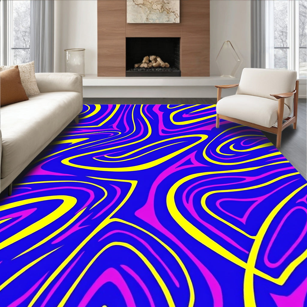 Vibrant Blue Pink Yellow Swirl Rug