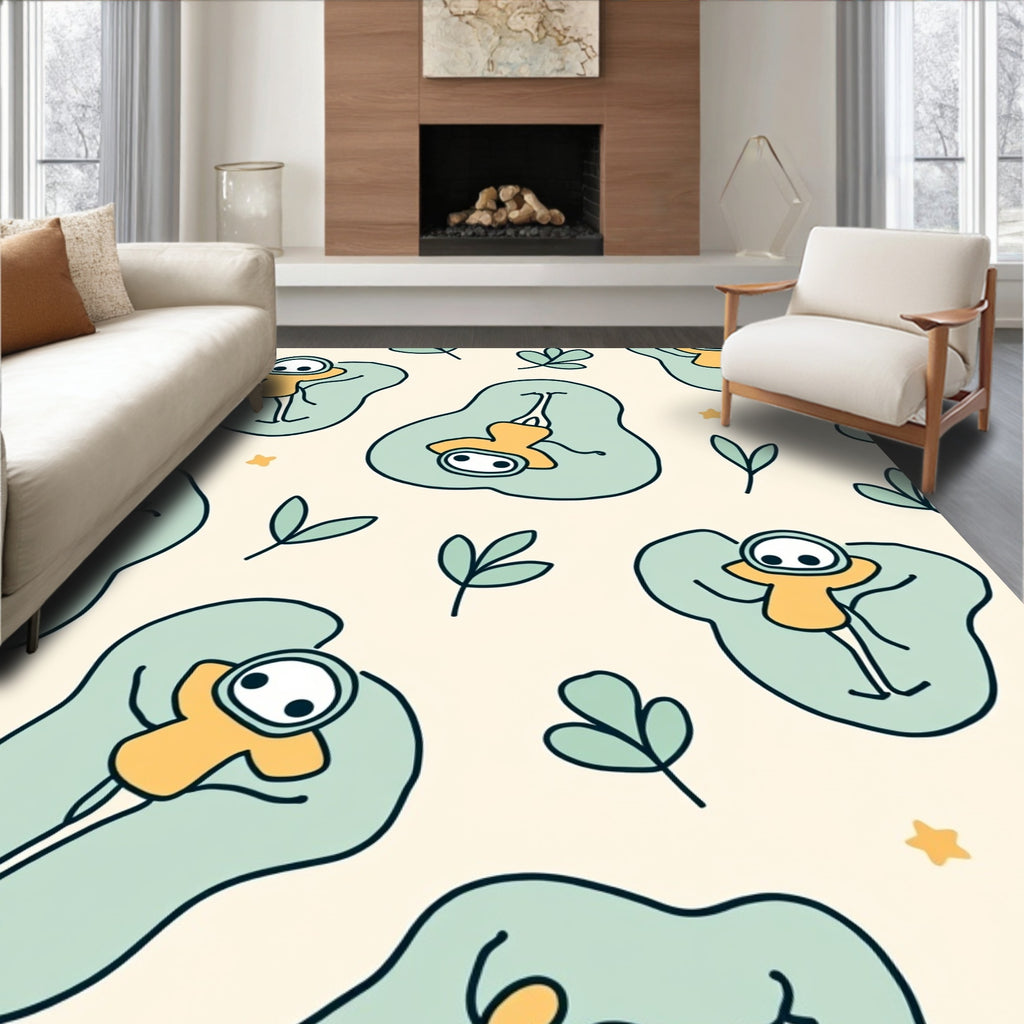 Whimsical Figures In Soft Green Shapes Rug