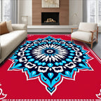 Red Vibrant Blue White Starburst Medallion Rug