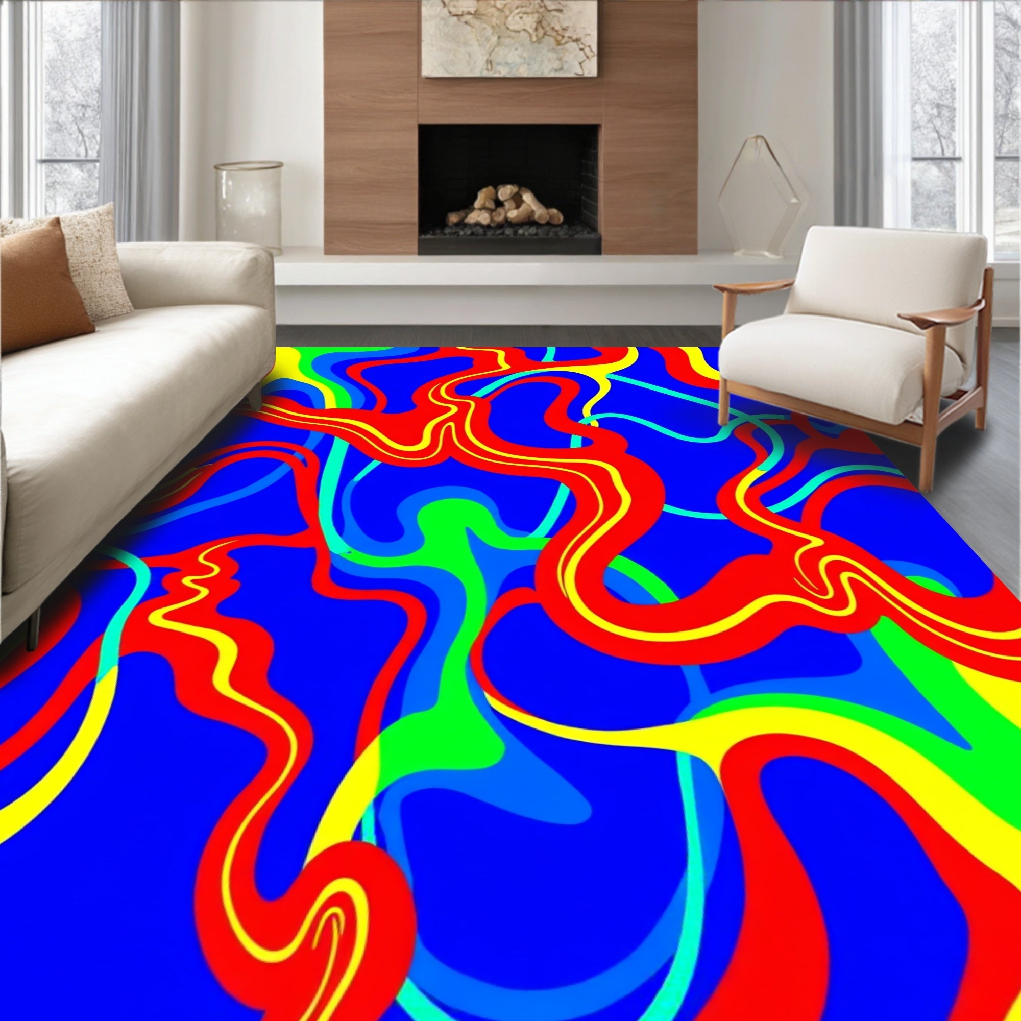Psychedelic Blue Red Swirl Abstract Rug