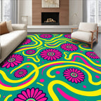 Vibrant Pink Daisy Swirls Rug