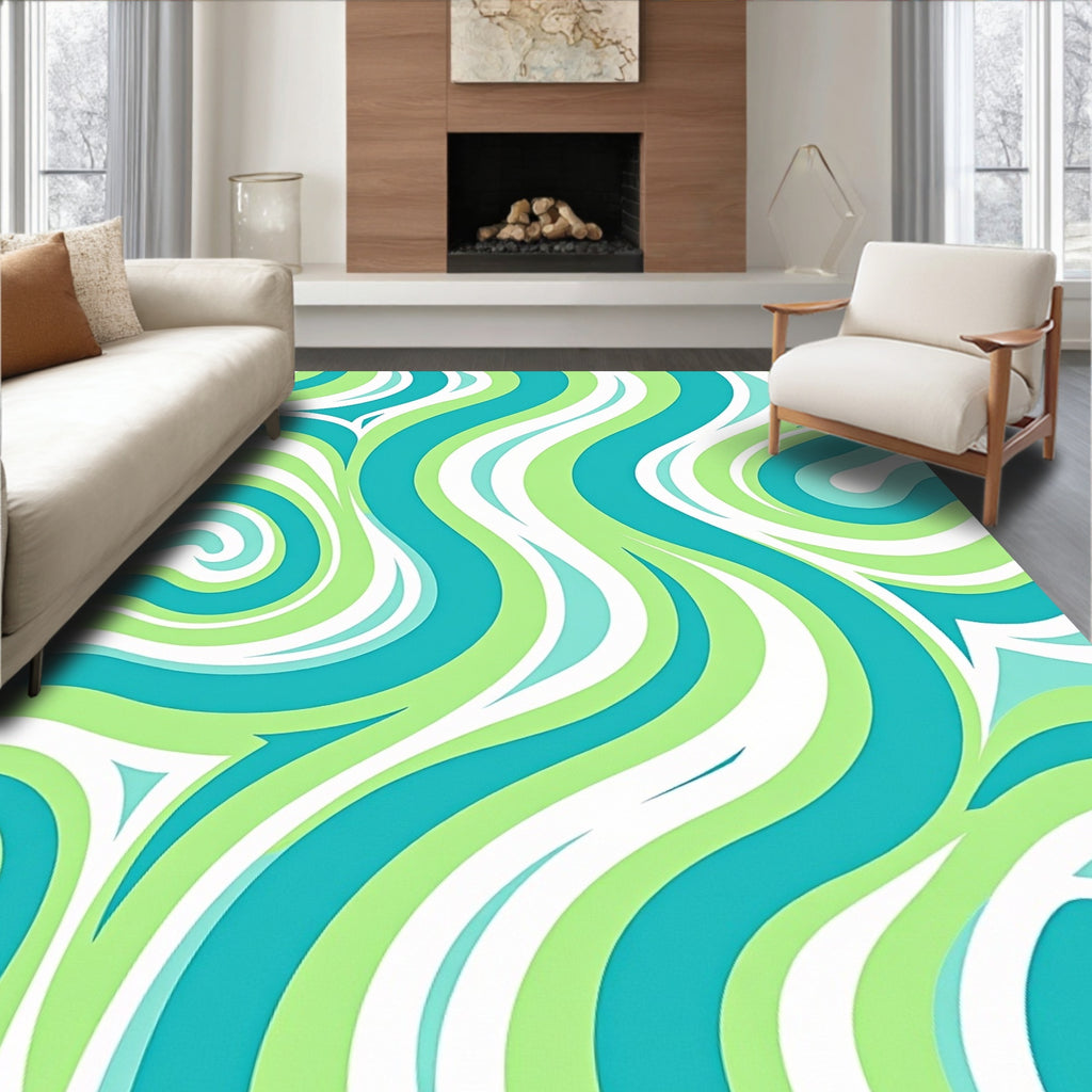 Oceanic Swirls Green Aqua Rug