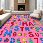 Bold Pink Alphabet Number Collage Rug