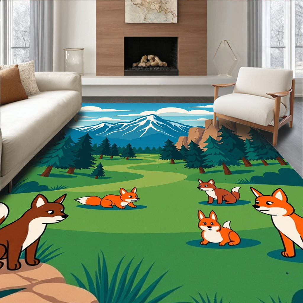 Woodland Fox Family Mountain Meadow Rug