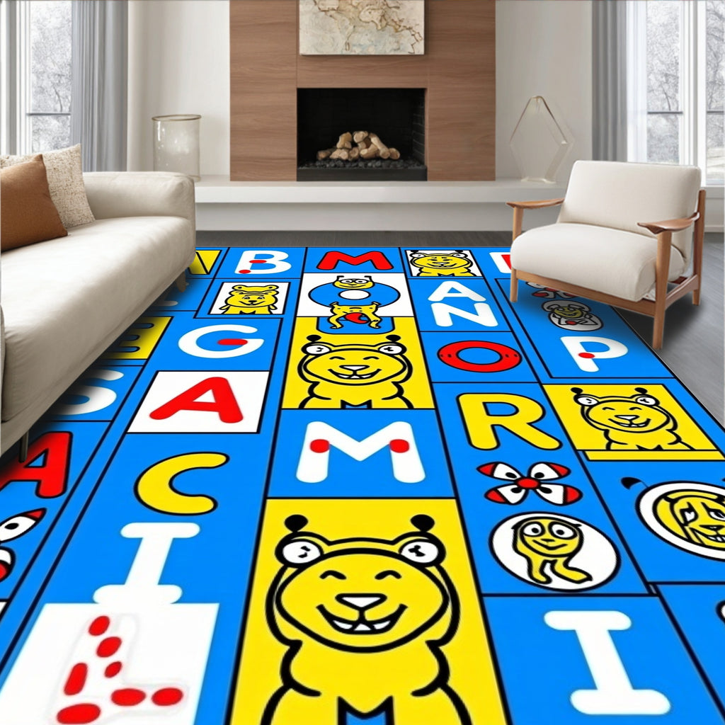 Playful Alphabet Characters Blueyellow Rug