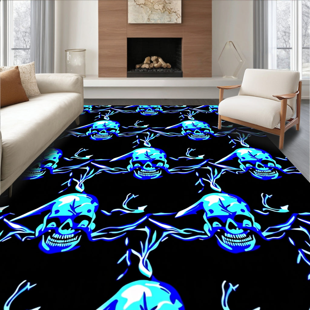 Electric Blue Skull Branches Rug