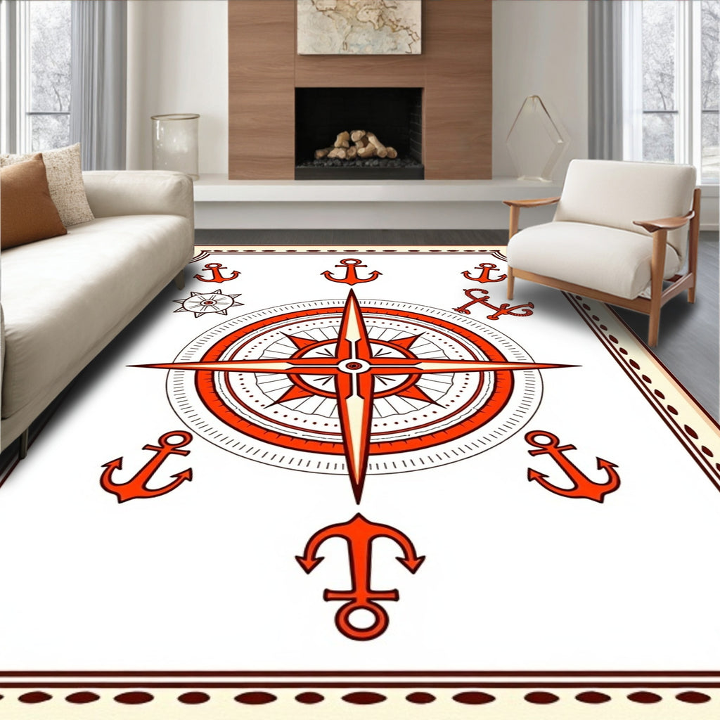 Nautical Anchor Compass Rose Rug