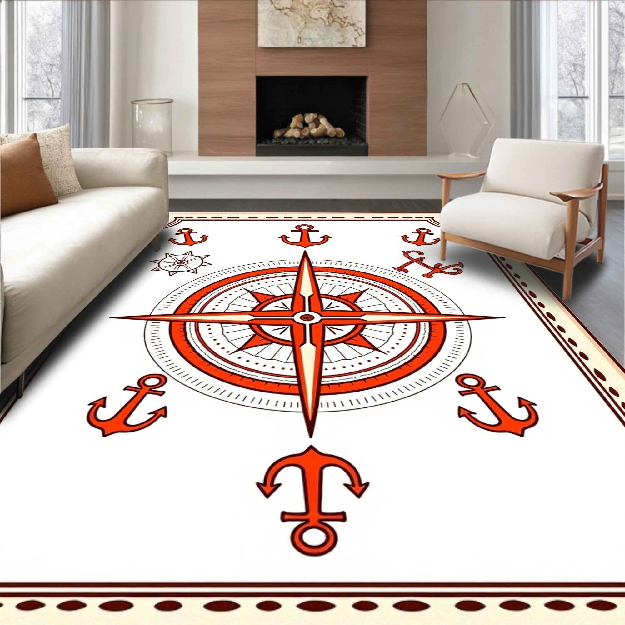 Nautical Anchor Compass Rose Rug