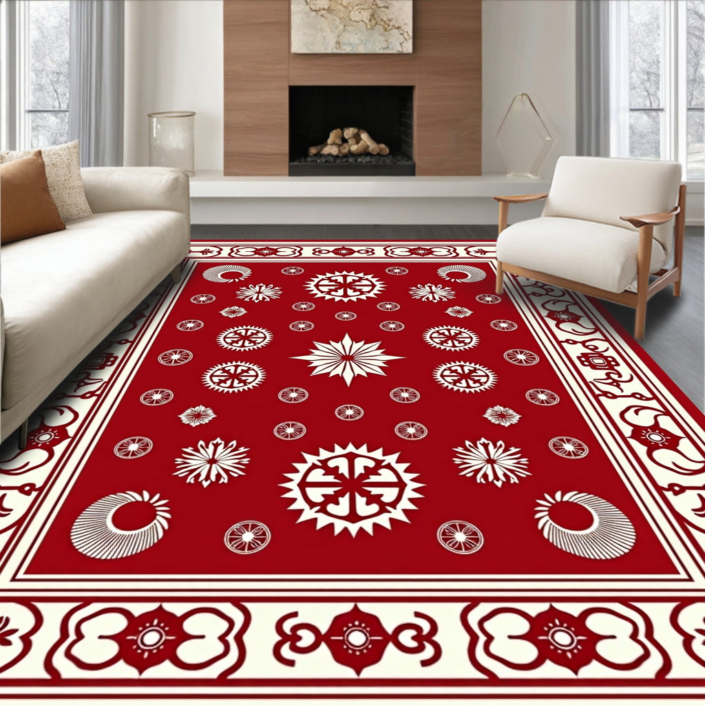Crimson Ivory Starburst Floral Medallion Rug