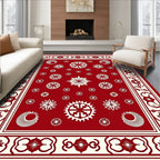 Crimson Ivory Starburst Floral Medallion Rug