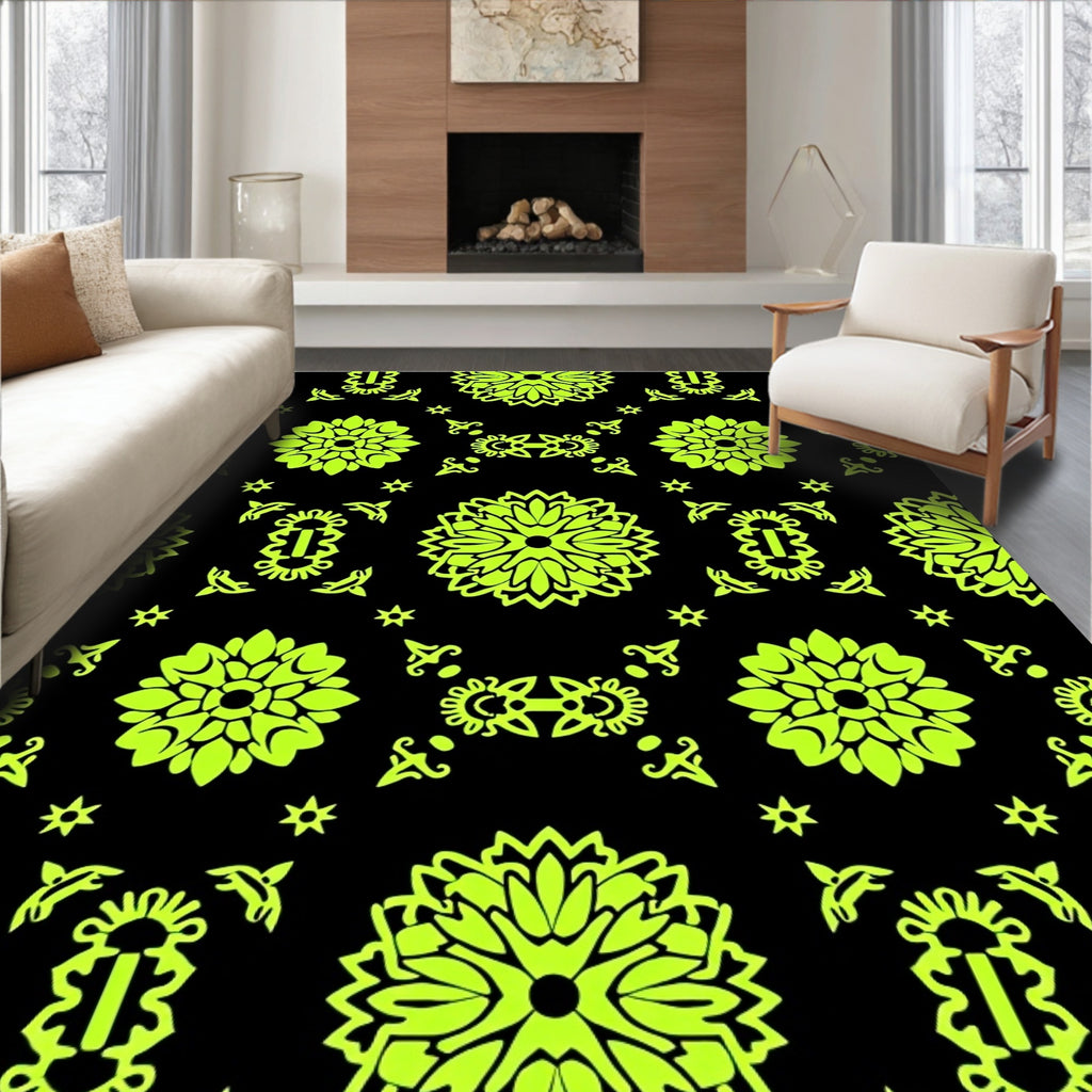 Vibrant Neon Floral Tessellation Rug